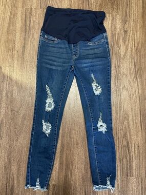 SHEIN Dark Blue Maternity Distressed Skinny Jeans